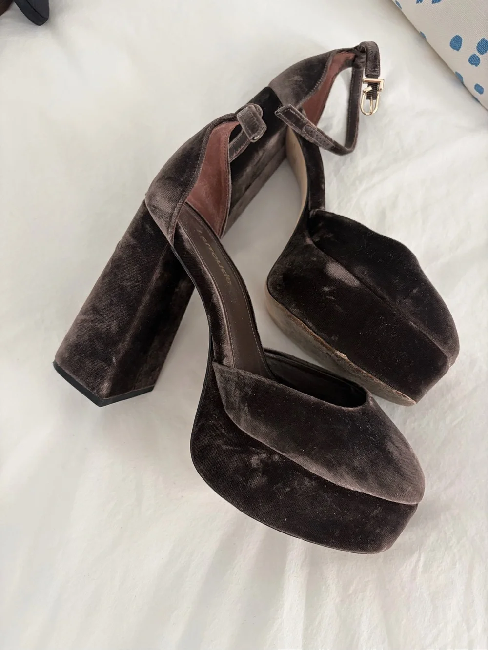 Larroude Brown Velvet Ankle-Tie Block Heels
